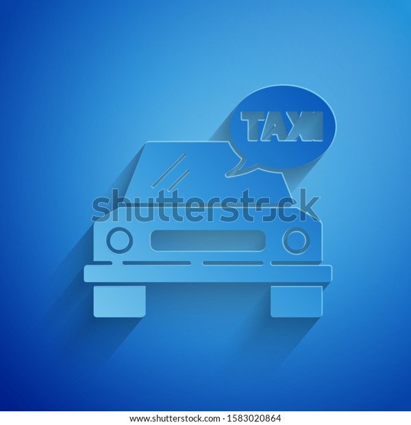 Paper cut Taxi car icon isolated on
blue background. Paper art style. Vector
Illustration