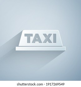 Paper cut Taxi car roof icon isolated on grey background. Paper art style. Vector