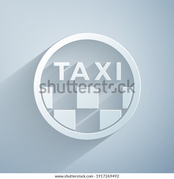 Paper cut Taxi car roof icon isolated on\
grey background. Paper art style.\
Vector