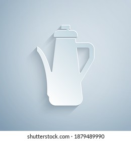 Paper cut Teapot icon isolated on grey background. Paper art style. Vector.