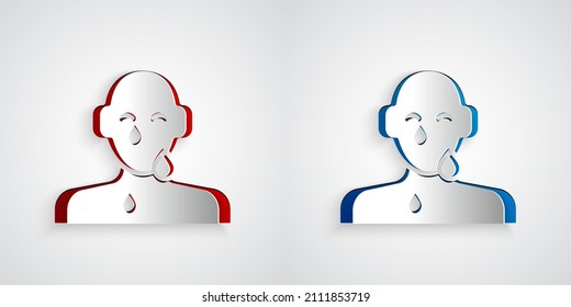 Paper cut Tear cry eye icon isolated on grey background. Paper art style. Vector