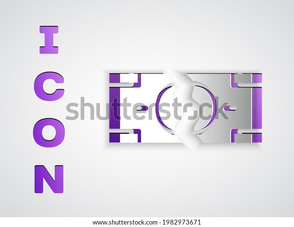 Paper cut\
Tearing apart money banknote into two peaces icon isolated on grey\
background. Paper art style.\
Vector