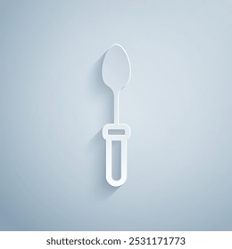 Paper cut Teaspoon icon isolated on grey background. Cooking utensil. Cutlery sign. Paper art style. Vector