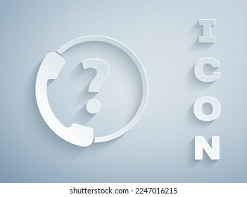 Paper cut Telephone 24 hours support icon isolated on grey background. All-day customer support call-center. Full time call services. Paper art style. Vector Illustration