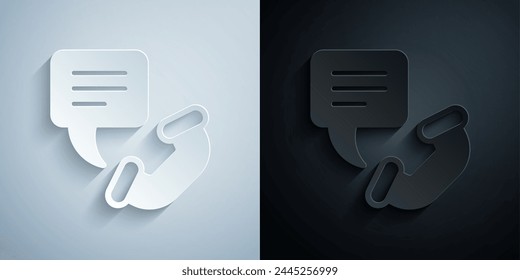 Paper cut Telephone 24 hours support icon isolated on grey and black background. All-day customer support call-center. Full time call services. Paper art style. Vector