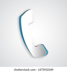 Paper cut Telephone handset icon isolated on grey background. Phone sign. Paper art style. Vector Illustration