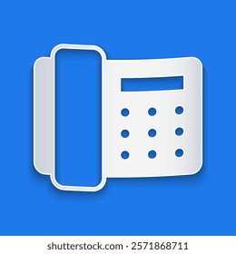 Paper cut Telephone handset icon isolated on blue background. Phone sign. Paper art style. Vector