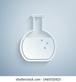 Paper cut Test tube and flask - chemical laboratory test icon isolated on grey background. Paper art style. Vector Illustration