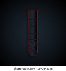 Paper cut Test tube and flask chemical laboratory test icon isolated on black background. Laboratory glassware sign. Paper art style. Vector Illustration