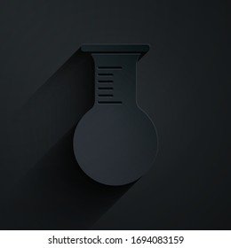Paper cut Test tube and flask icon isolated on black background. Chemical laboratory test. Laboratory glassware. Paper art style. Vector Illustration
