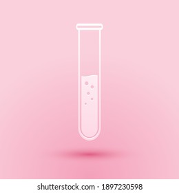 Paper cut Test tube and flask - chemical laboratory test icon isolated on pink background. Paper art style. Vector.