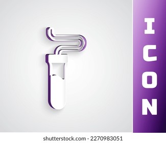Paper cut Test tube and flask chemical laboratory test icon isolated on grey background. Laboratory glassware sign. Paper art style. Vector