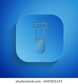 Paper cut Test tube and flask chemical laboratory test icon isolated on blue background. Laboratory glassware sign. Paper art style. Vector