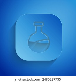 Paper cut Test tube and flask chemical laboratory test icon isolated on blue background. Laboratory glassware sign. Paper art style. Vector
