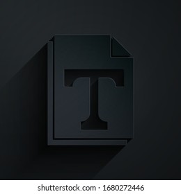 Paper cut Text file document icon isolated on black background. Paper art style. Vector Illustration