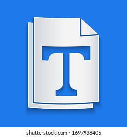 Paper cut Text file document icon isolated on blue background. Paper art style. Vector Illustration