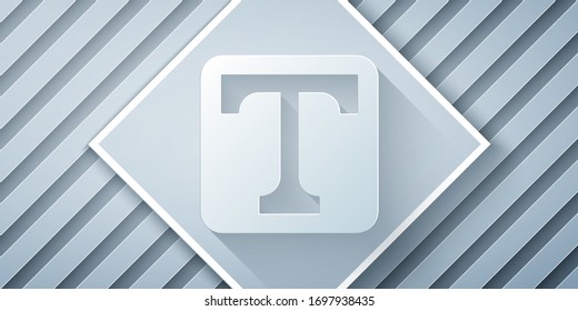 Paper cut Text icon isolated on grey background. Paper art style. Vector Illustration