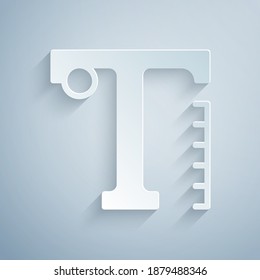 Paper cut Text icon isolated on grey background. Paper art style. Vector.