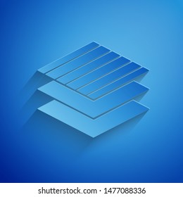 Paper cut Textile fabric roll icon isolated on blue background. Roll, mat, rug, cloth, carpet or paper roll icon. Paper art style. Vector Illustration