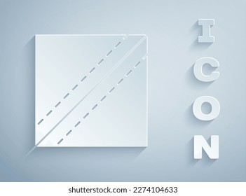 Paper cut Textile fabric roll icon isolated on grey background. Roll, mat, rug, cloth, carpet or paper roll icon. Paper art style. Vector