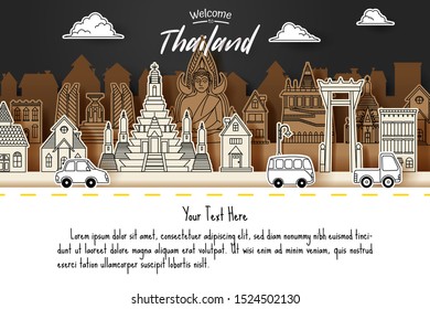paper cut of Thailand doodle landmark, travel and tourism concept, eps 10 vector.