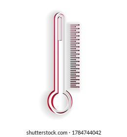 Paper cut Thermometer icon isolated on white background. Paper art style. Vector.