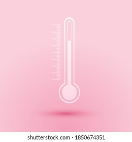 Paper cut Thermometer icon isolated on pink background. Paper art style. Vector.