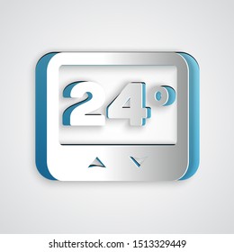 Paper cut Thermostat icon isolated on grey background. Temperature control. Paper art style. Vector Illustration