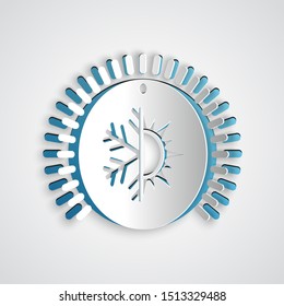 Paper cut Thermostat icon isolated on grey background. Temperature control. Paper art style. Vector Illustration