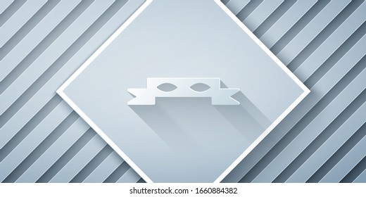 Paper cut Thief eye mask icon isolated on grey background. Paper art style. Vector Illustration