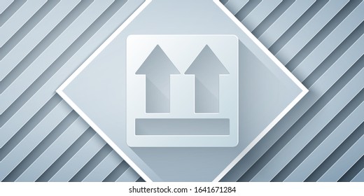 Paper cut This side up icon isolated on grey background. Two arrows indicating top side of packaging. Cargo handled. Paper art style. Vector Illustration