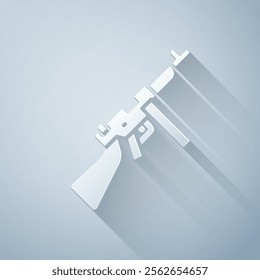 Paper cut Thompson tommy submachine gun icon isolated on grey background. American submachine gun. Paper art style. Vector