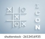 Paper cut Tic tac toe game icon isolated on grey background. Paper art style. Vector