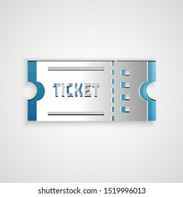 Paper cut Ticket icon isolated on grey background. Paper art style. Vector Illustration