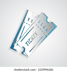 Paper cut Ticket icon isolated on grey background. Paper art style. Vector Illustration