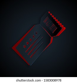 Paper cut Ticket icon isolated on black background. Paper art style. Vector Illustration