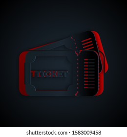Paper cut Ticket icon isolated on black background. Paper art style. Vector Illustration