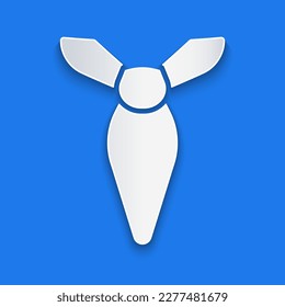 Icono de cortado de papel aislado en fondo azul. Símbolo de corbata y manto de cuello. Estilo de arte de papel. Vector