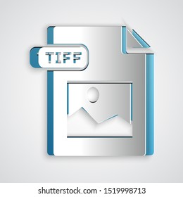 Paper cut TIFF file document. Download tiff button icon isolated on grey background. TIFF file symbol. Paper art style. Vector Illustration