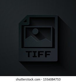 Paper cut TIFF file document. Download tiff button icon isolated on black background. TIFF file symbol. Paper art style. Vector Illustration