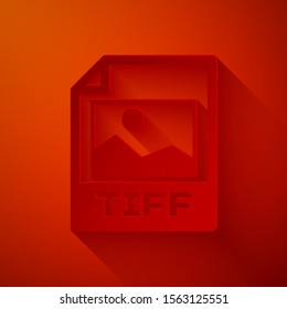 Paper cut TIFF file document. Download tiff button icon isolated on red background. TIFF file symbol. Paper art style. Vector Illustration