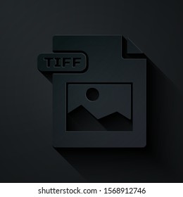 Paper cut TIFF file document. Download tiff button icon isolated on black background. TIFF file symbol. Paper art style. Vector Illustration