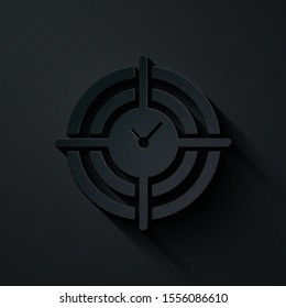 Paper cut Time Management icon isolated on black background. Clock and gear sign. Productivity symbol. Paper art style. Vector Illustration