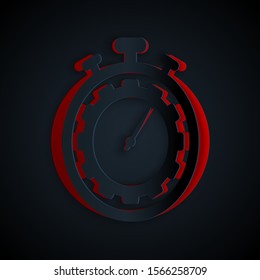 Paper cut Time Management icon isolated on black background. Clock and gear sign. Productivity symbol. Paper art style. Vector Illustration