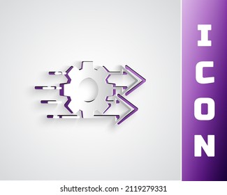 Paper cut Time management icon isolated on grey background. Clock and gear sign. Productivity symbol. Paper art style. Vector