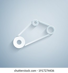 Paper cut Timing belt kit icon isolated on grey background. Paper art style. Vector.