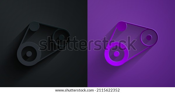 Paper cut Timing belt kit icon\
isolated on black on purple background. Paper art style.\
Vector