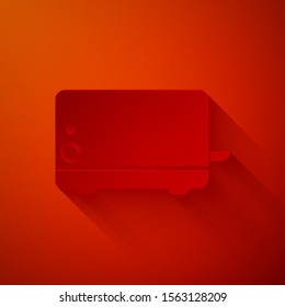 Paper cut Toaster icon isolated on red background. Paper art style. Vector Illustration