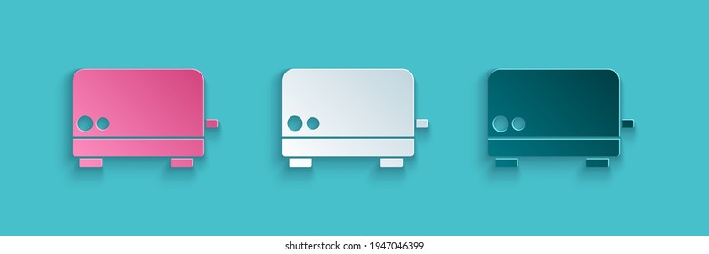 Paper cut Toaster icon isolated on blue background. Paper art style. Vector