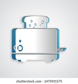 Paper cut Toaster with toasts icon isolated on grey background. Paper art style. Vector Illustration